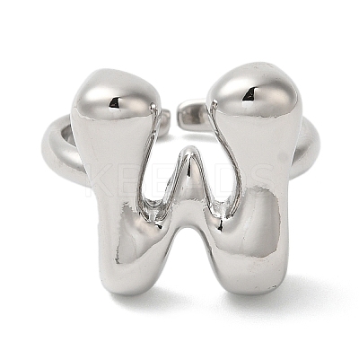 Initials Brass Open Cuff Ring for Women RJEW-N046-02W-P-1