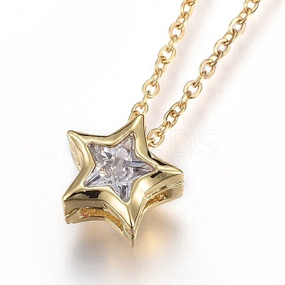 304 Stainless Steel Brass Cubic Zirconia Pendant Necklaces LS-NJEW-O108-13G-1