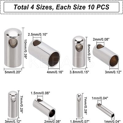 40Pcs 4 Style 304 Stainless Steel Cord Ends STAS-UN0029-93-1