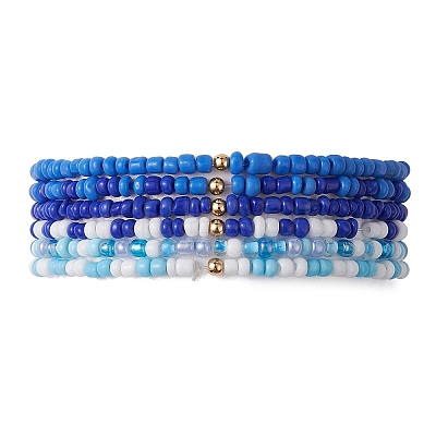 6Pcs Glass Seed & Brass Beaded Stretch Bracelets Set BJEW-JB09538-03-1