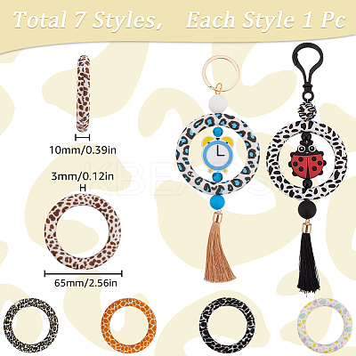 7Pcs 7 Colors Print Silicone Beads SIL-SC0001-86A-1
