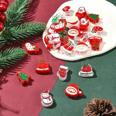 24Pcs 12 Styles Christmas Decorations Theme Opaque Acrylic Bead with Enamel FIND-FS0002-66-1