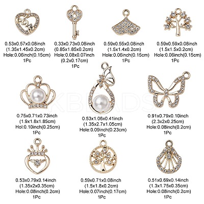 10Pcs 10 Style UV Plating Alloy Pendants ALRI-YW0001-17-1