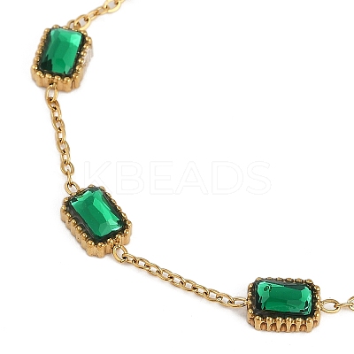 Ion Plating(IP) 304 Stainless Steel Pave Green Glass Rectangle Link Bracelets for Women BJEW-H613-11G-1