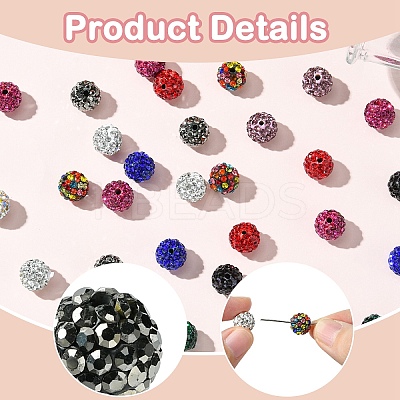 50Pcs 10 Colors Pave Disco Ball Beads FIND-YW0005-51-1