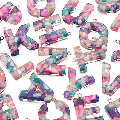 26Pcs 26 Letters Transparent Epoxy Resin Pendants CRES-TA0001-15-1