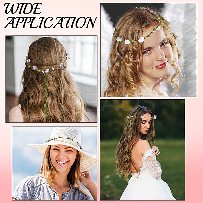 2Pcs 2 Colors Polyester Artificial Rose Garland Headbands Hair Vine AJEW-CP0008-26D-1