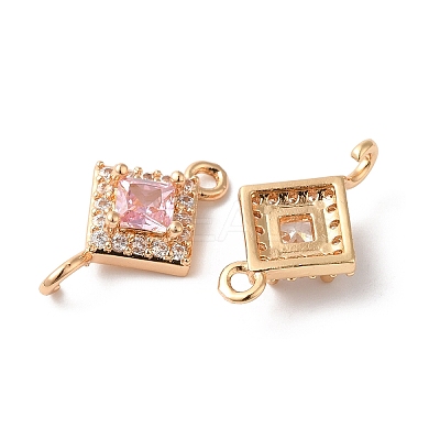 Brass Micro Pave Clear Cubic Zirconia Rhombus Links Connector Charms KK-C062-004G-1