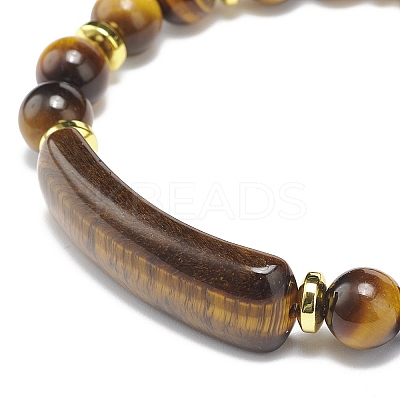 Natural Tiger Eye Rectangle Beaded Stretch Bracelet BJEW-JB08982-04-1