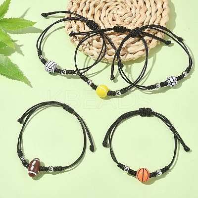 Acrylic Sports Ball Braided Bead Bracelets BJEW-TA00331-1