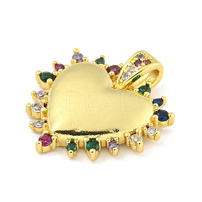 Heart Rack Plating Brass Micro Pave Colorful Cubic Zirconia Pendants KK-Z053-01G-1