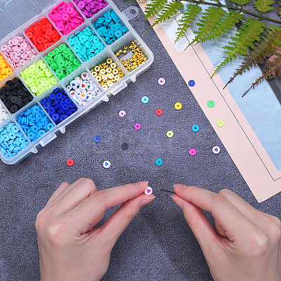 Flat Round Handmade Polymer Clay Beads CLAY-CJ0001-21-1