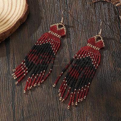 Handmade Bohemian Glass Seed Beads Long Dress Tassel Dangle Earrings MO3708-2-1