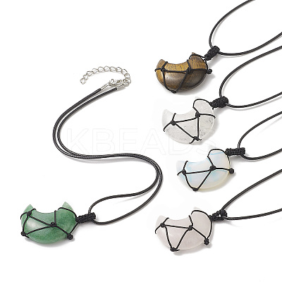 Mixed Gemstone Moon Pendant Necklaces for Women NJEW-JN04270-1