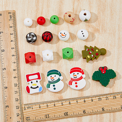 43Pcs 17 Style Christmas Theme Silicone Beads and Wooden Beads SIL-HY0001-24-1