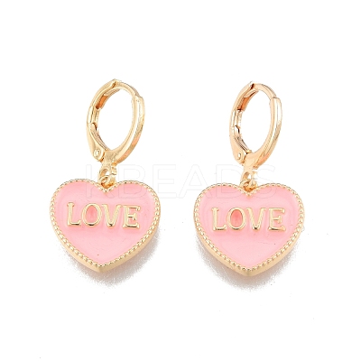 Heart with Word Love Enamel Dangle Leverback Earrings EJEW-N012-108B-1