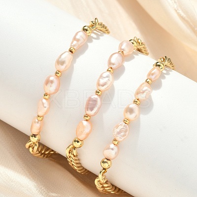 Natural Pearl Beaded Link Bracelets BJEW-A038-02G-1