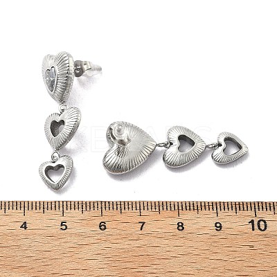 Heart 304 Stainless Steel Clear Cubic Zirconia  Dangle Stud Earrings EJEW-D319-17P-1