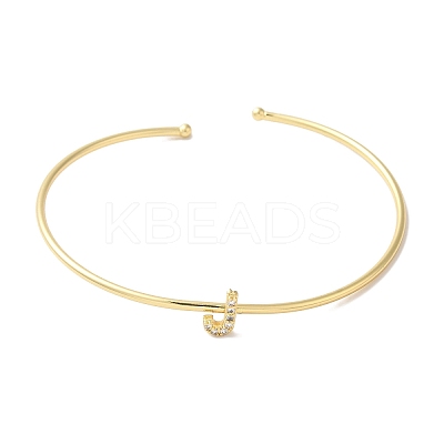 Rack Plating Brass Micro Pave Clear Cubic Zirconia Letter Open Cuff Bangles BJEW-A018-01G-J-1