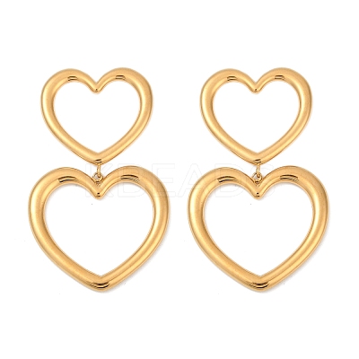 304 Stainless Steel Hollow Heart Dangle Stud Earrings EJEW-Z096-03G-1
