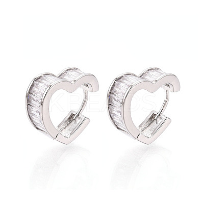 Brass Micro Pave Clear Cubic Zirconia Heart Hoop Earrings EJEW-T048-27P-1