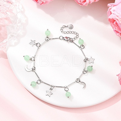 Stainless Steel and Natural & Dyed Malaysia Jade Charm Bracelets BJEW-JB12418-03-1