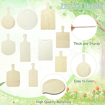 10Pcs 10 Styles Rectangle Wooden Mini Cutting Board with Handle AJEW-CJ0001-51-1