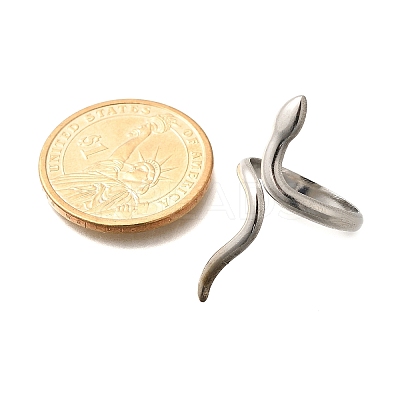 Snake 304 Stainless Steel Open Cuff Rings for Women RJEW-M046-02P-1
