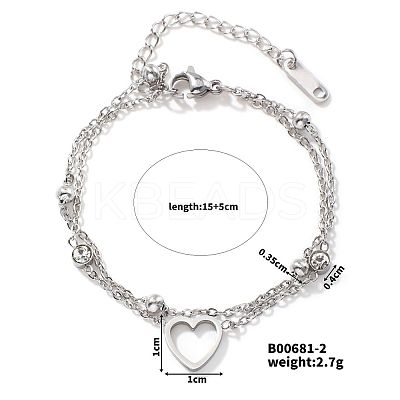 Exquisite Stainless Steel Crystal Rhinestone 2-Strand Sweetheart Link Women's Bracelets BK9888-2-1