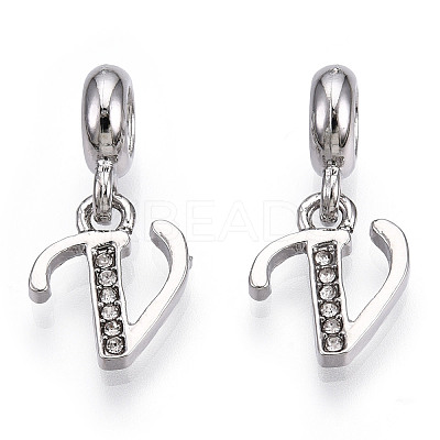 Platinum Rack Plating Alloy Rhinestone European Dangle Charms PALLOY-T048-36P-V-1