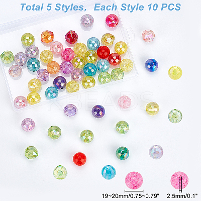 50Pcs 5 Style AB Color Plated Transparent Acrylic Beads OACR-PH0001-96-1