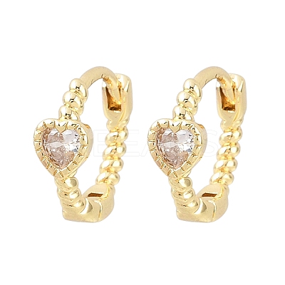 Heart Brass Micro Pave Clear Cubic Zirconia Hoop Earrings EJEW-D348-26G-1