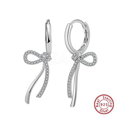925 Sterling Silver Micro Pave Clear Cubic Zirconia Hoop Earrings STER-P065-08P-1