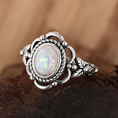 Alloy with Plastic Imitation Opal Finger Rings FS-WG4C942-04-1
