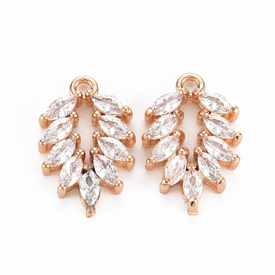 Rack Plating Brass Micro Pave Clear Cubic Zirconia Pendants KK-T060-33-RS-1