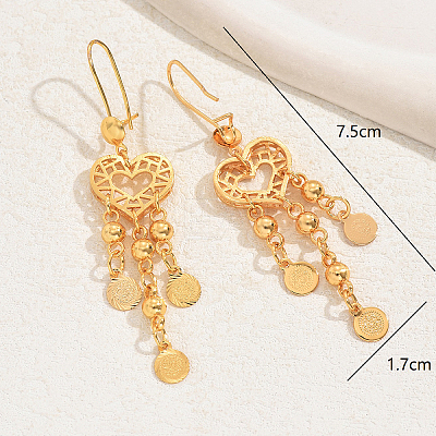 Fashionable Brass Coin with Heart Tassel Hoop Earrings AY1961-1