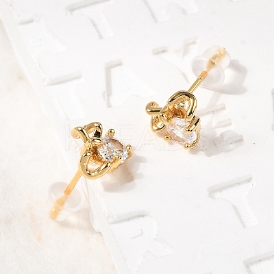 Brass Micro Pave Clear Cubic Zirconia Stud Earring EJEW-C158-15A-G-1