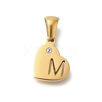 304 Stainless Steel Heart Pendants with Rhinestone STAS-Z103-01G-13-1