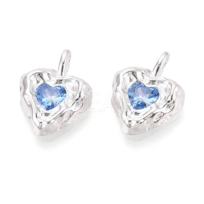 925 Sterling Silver Pave Cornflower Blue Cubic Zirconia Heart Pendants STER-N016-119S-1