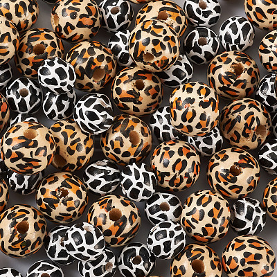 100Pcs 2 Patterns Printed Natural Wooden Beads WOOD-BY0001-01-1