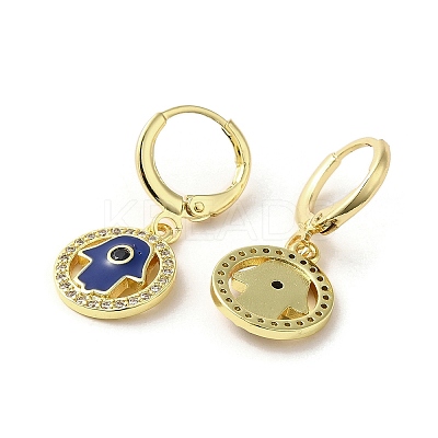 Hamsa Hand Real 18K Gold Plated Brass Dangle Leverback Earrings EJEW-Q797-10G-03-1