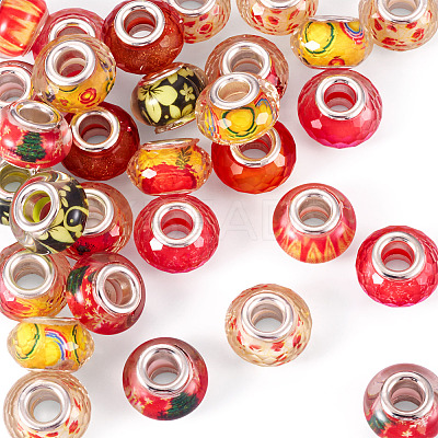 30Pcs Printed Transparent Resin European Beads RESI-TADJ0001-03J-1
