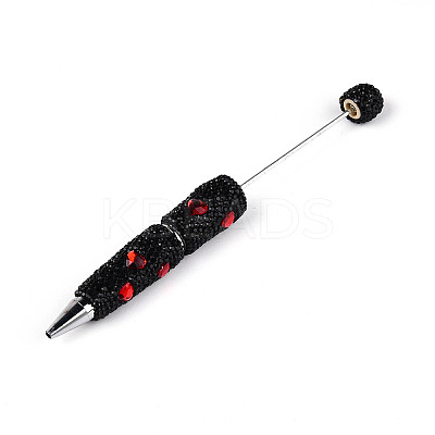 Heart Resin & Polymer Clay Pave Rhinestone Ball-Point Pen AJEW-T013-03B-1