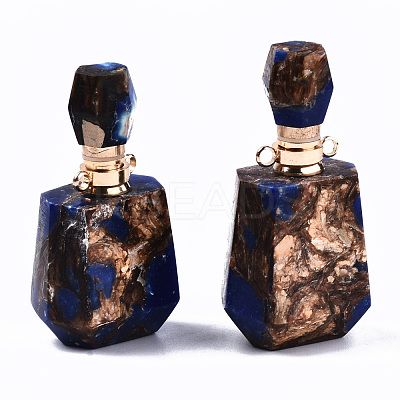 Assembled Synthetic Bronzite and Lapis Lazuli Openable Perfume Bottle Pendants G-S366-059A-1