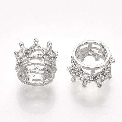 Brass with Clear Cubic Zirconia Crown European Beads KK-T035-122-1
