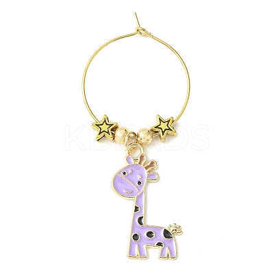 Giraffe Alloy Enamel Pendants Wine Glass Charms Sets AJEW-JO00186-1
