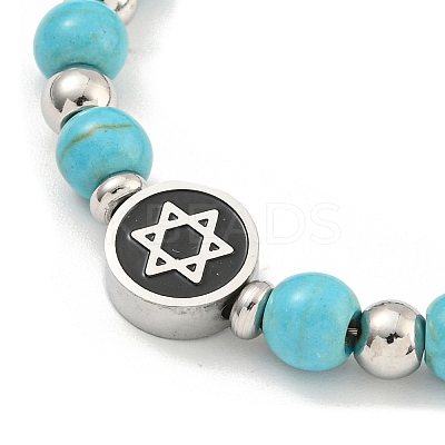 304 Stainless Steel & Synthetic Turquoise Round Beaded Bracelets for Women BJEW-G717-10-1