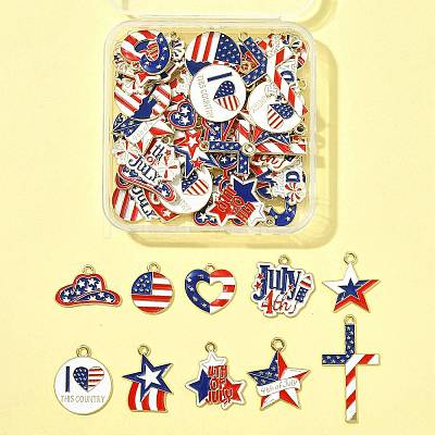 60Pcs 15 Styles Independence Day Alloy Enamel Pandants FIND-FS0004-41-1