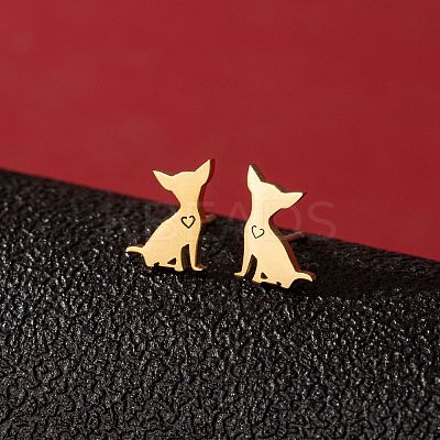 Stainless Steel Dog Stud Earrings PW-WG53AF2-01-1