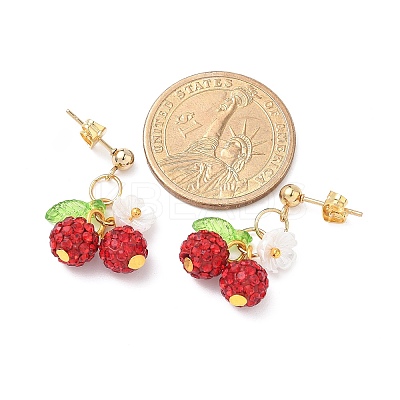 Cherry 304 Stainless Steel Handmade Polymer Clay Rhinestone Dangle Stud Earrings EJEW-JE06428-02-1